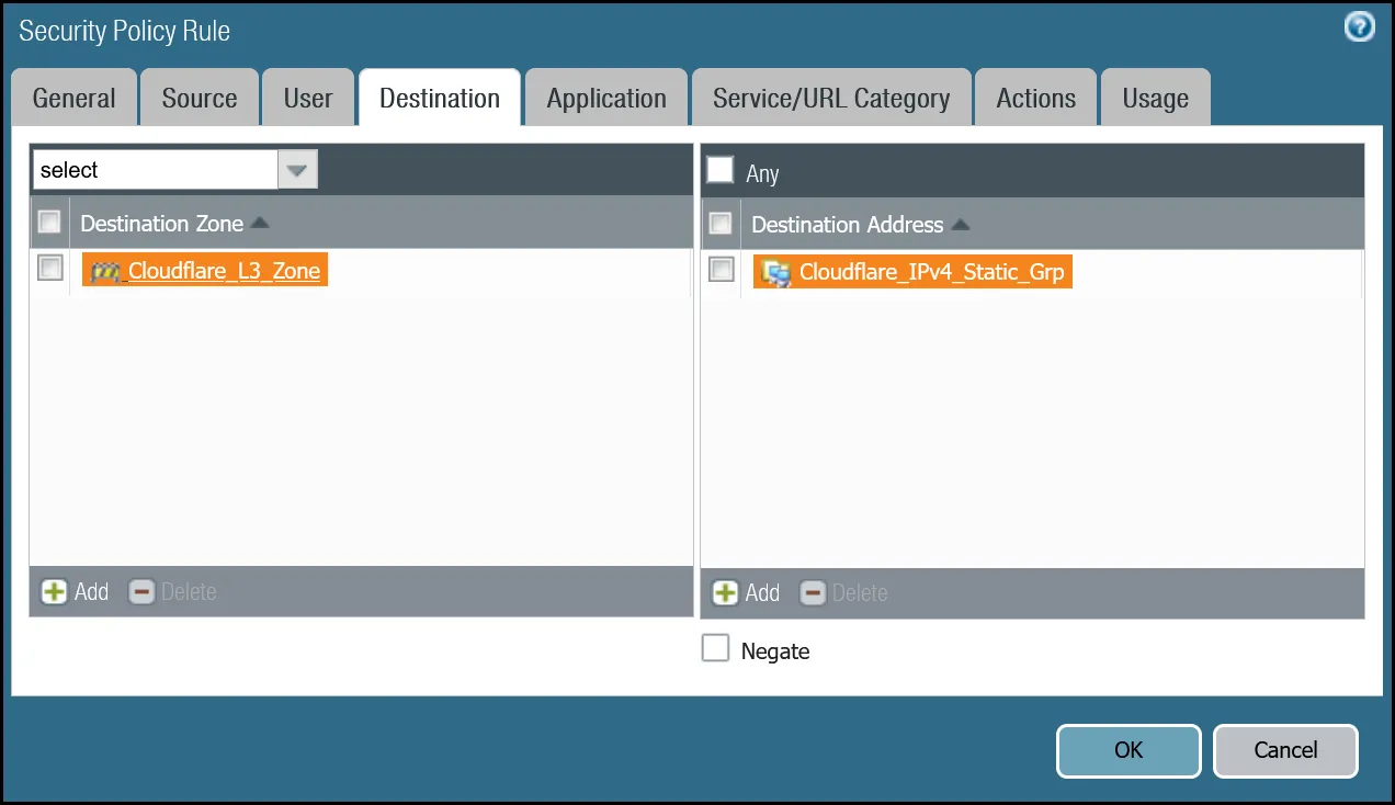 Bidirectioanl Health Check Rule - Destination