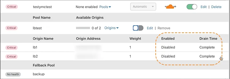 Example showing load balancer draining complete